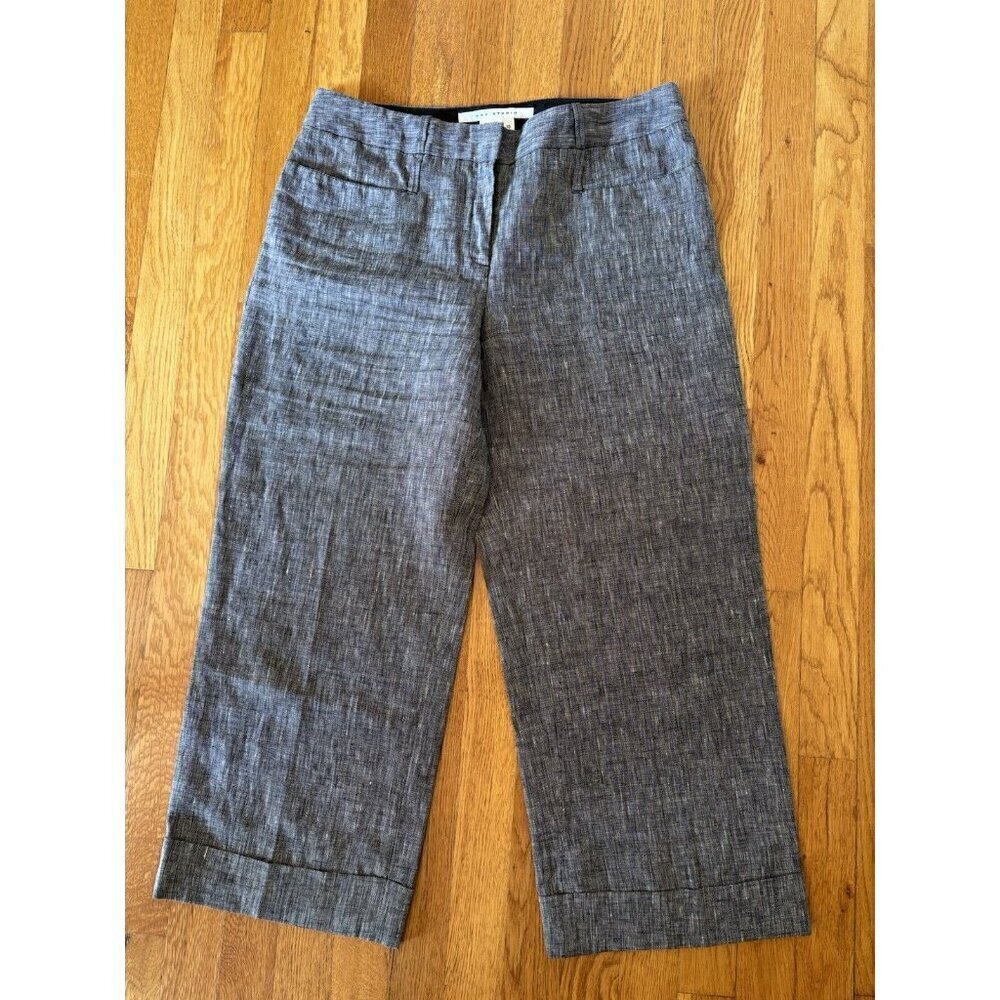 Max Studio Womens Size 10 Black Linen Capri Pants Wide Leg Cuffed